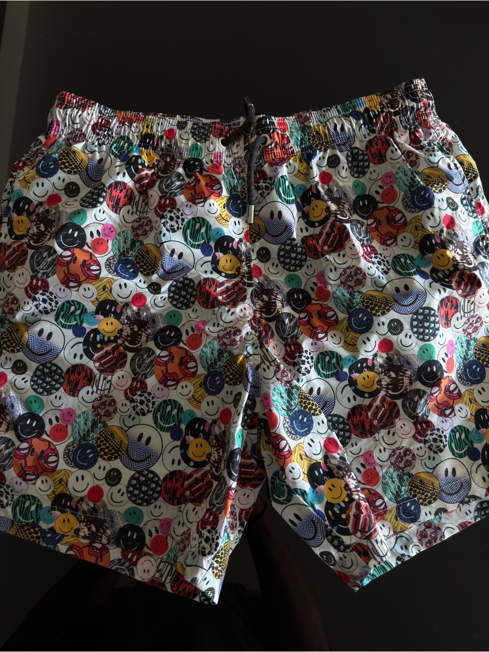 Men's Multicolor Smiley Print Swim Trunks with Elastic Waist